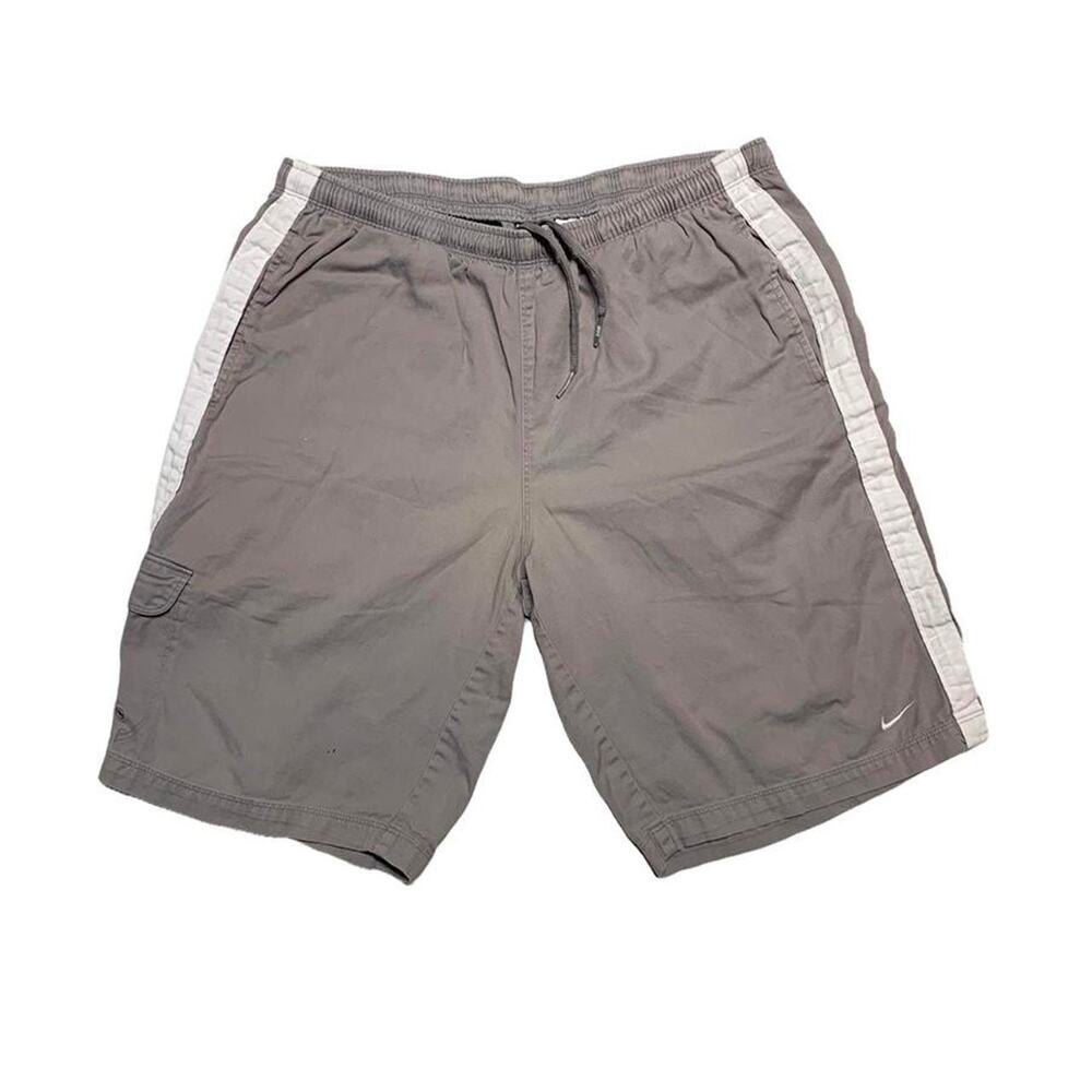 Nike Y2k Vintage Elastic Drawsting Grey Cotton Sportswear Cargo Shorts Large